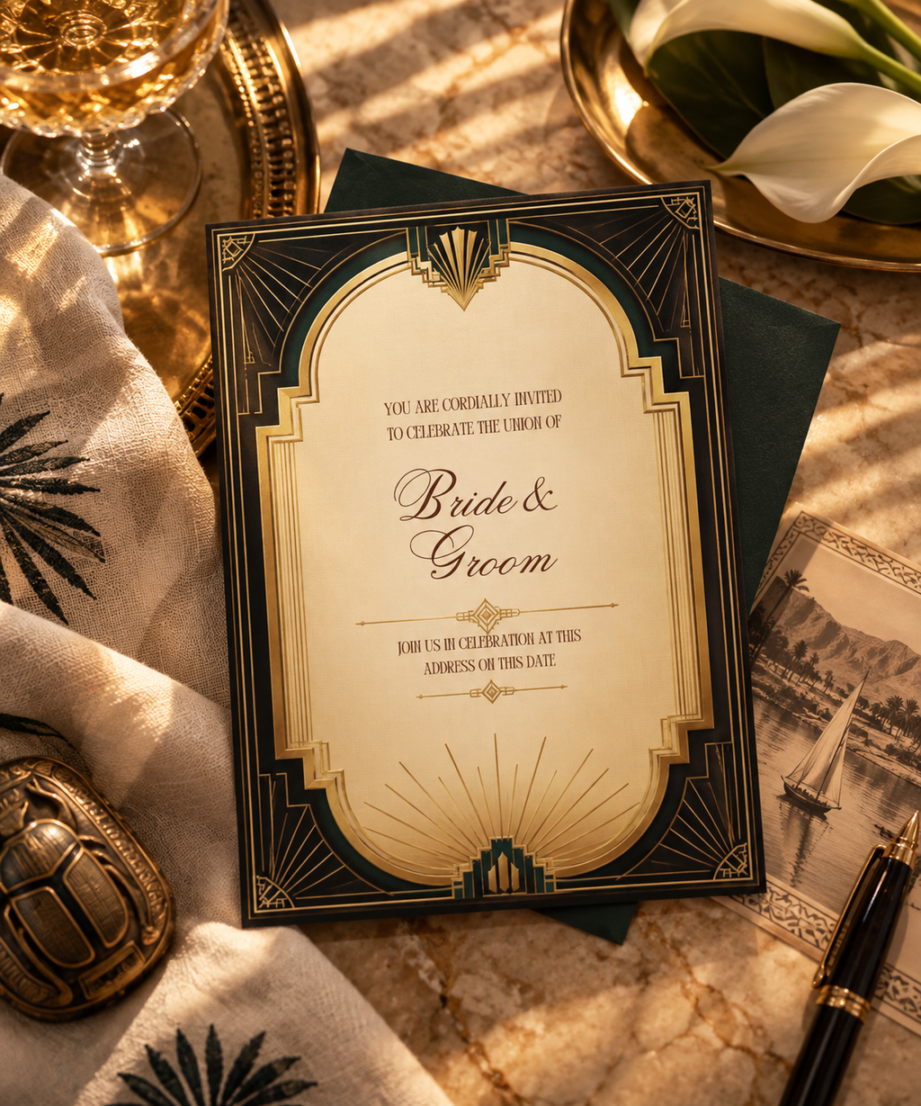 Art Deco Wedding Invitation Template | Black & Gold Wedding Invitation | Editable Canva Wedding Template | 1920s Vintage Wedding
