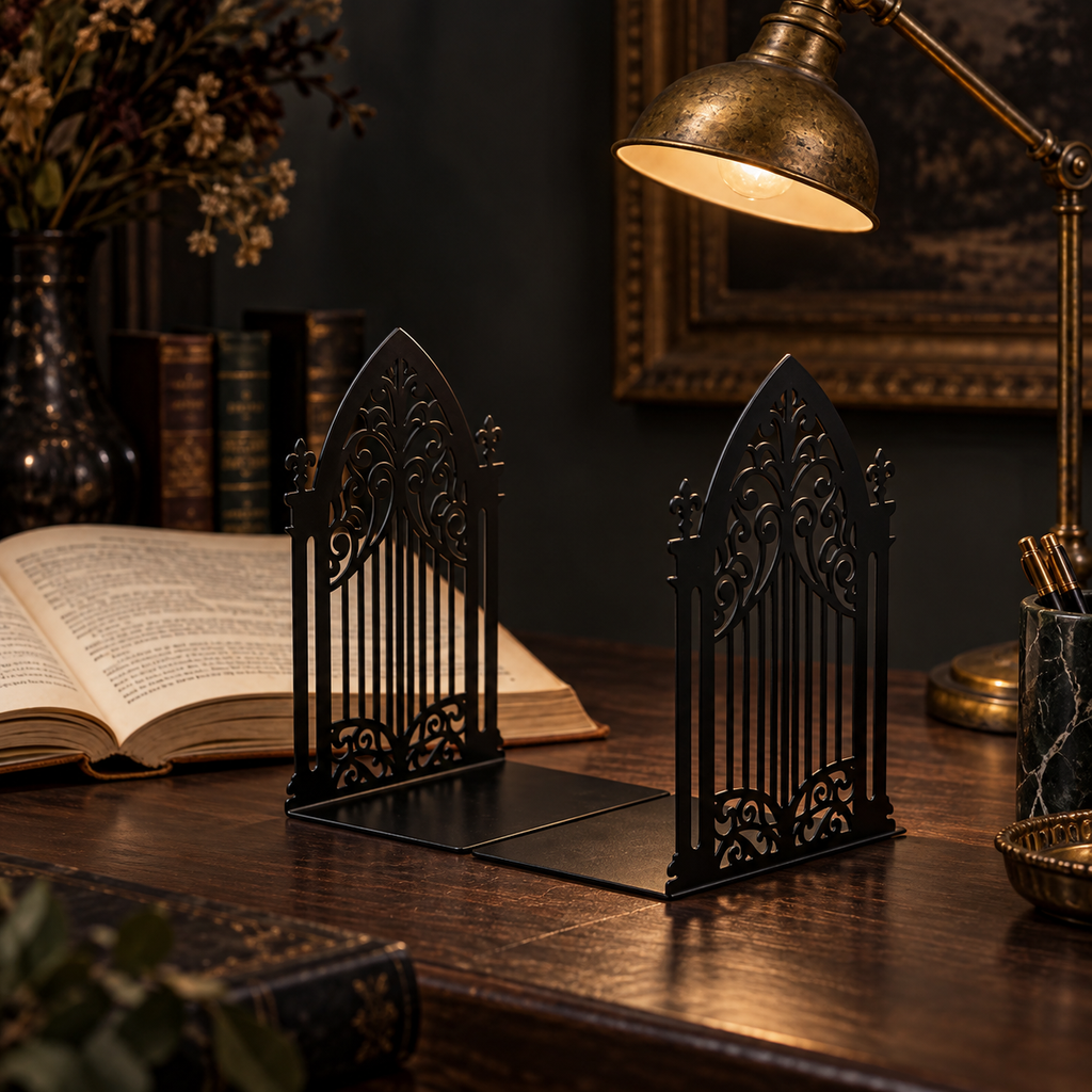 The Bookkeepers | Gothic Metal Bookends | Ornate Library Decor | Dark Academia Bookends | Victorian Bookshelf Decor