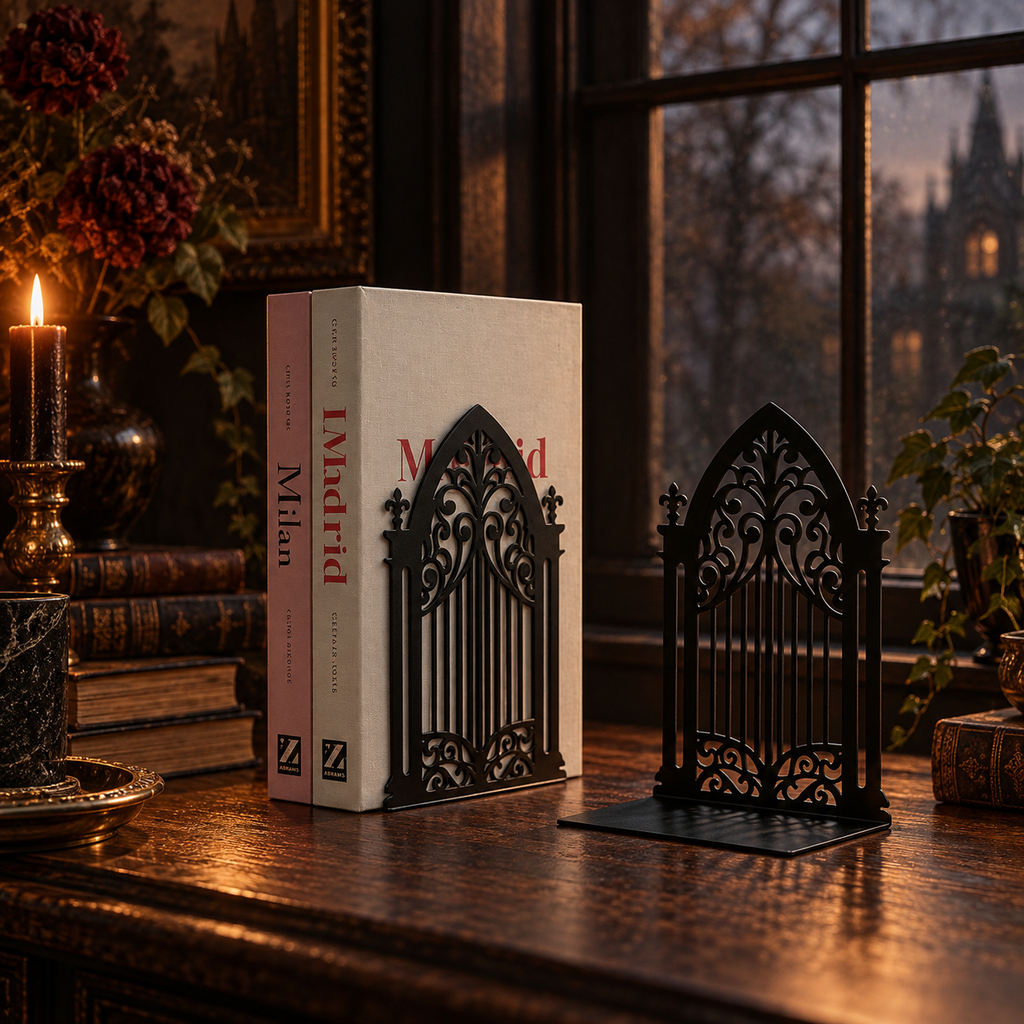 The Bookkeepers | Gothic Metal Bookends | Ornate Library Decor | Dark Academia Bookends | Victorian Bookshelf Decor