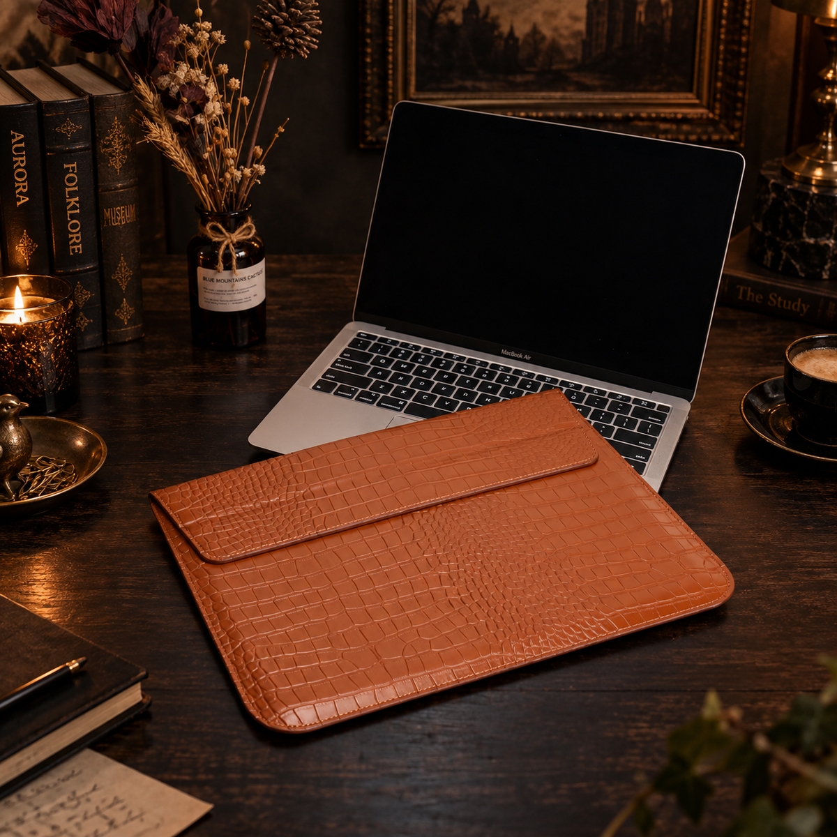 The Folio | PU Leather Laptop Sleeve | Envelope MacBook Case | Minimalist Laptop Cover | Dark Academia Office Accessory