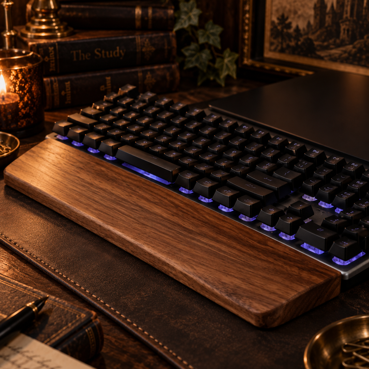 The Woodwright | Solid Walnut Keyboard Wrist Rest | Wooden Desk Accessory | Natural Wood Palm Rest | Dark Academia Office Decor