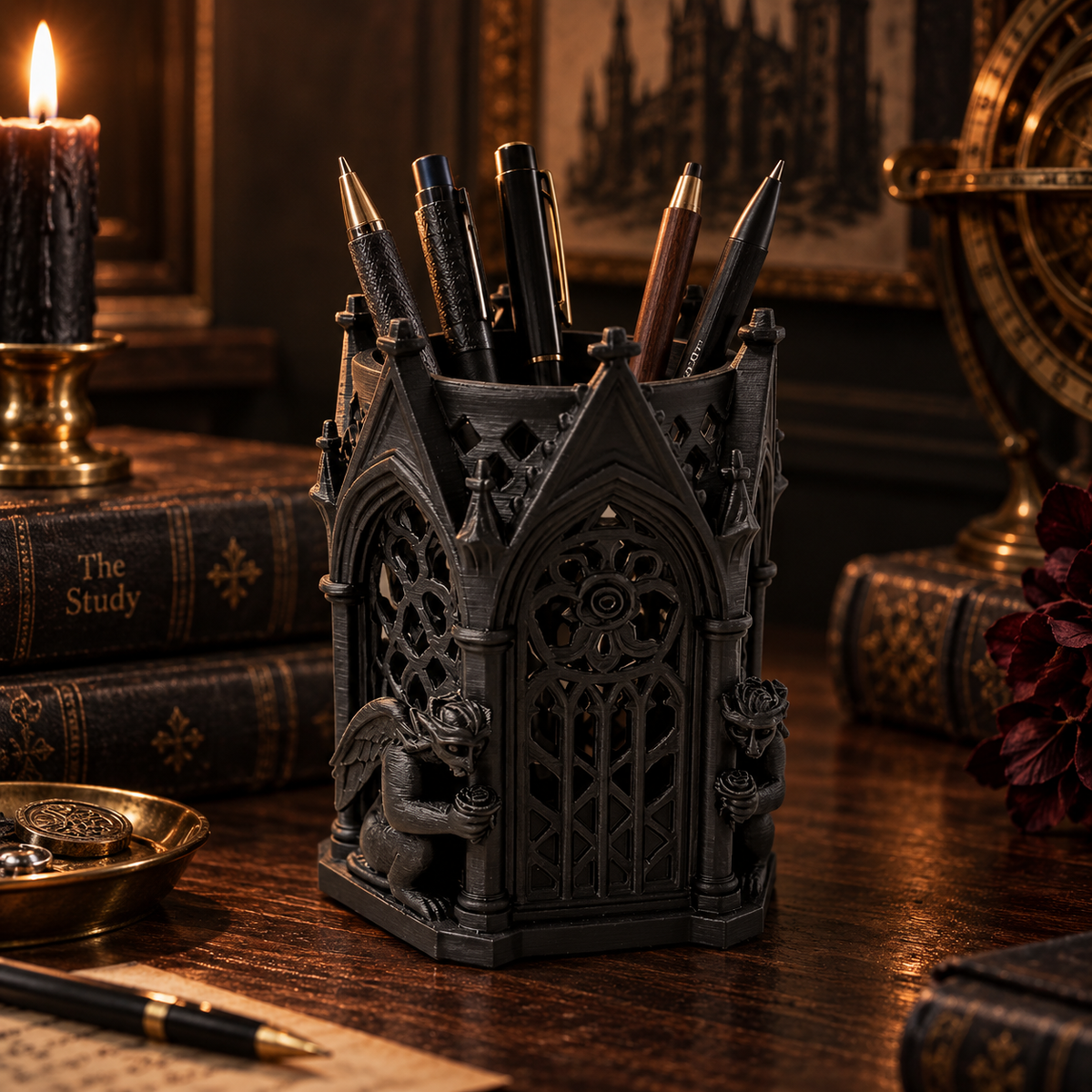 The Scriptorium | Gothic Pen Holder | Cathedral Desk Organizer | Dark Academia Pencil Cup | Gothic Office Decor