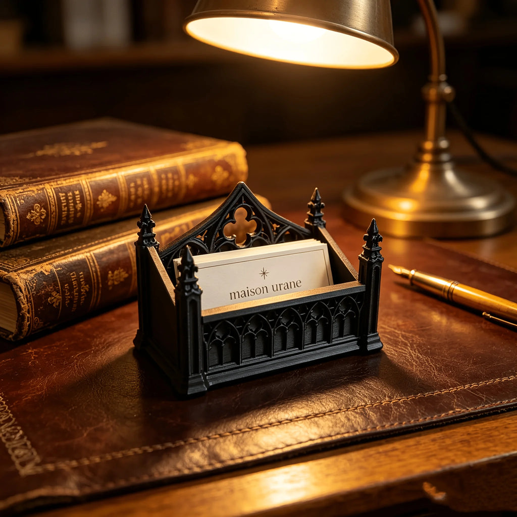 The Card Reliquary | Gothic Business Card Holder | 3D Printed Desk Decor | Ornate Office Accessory