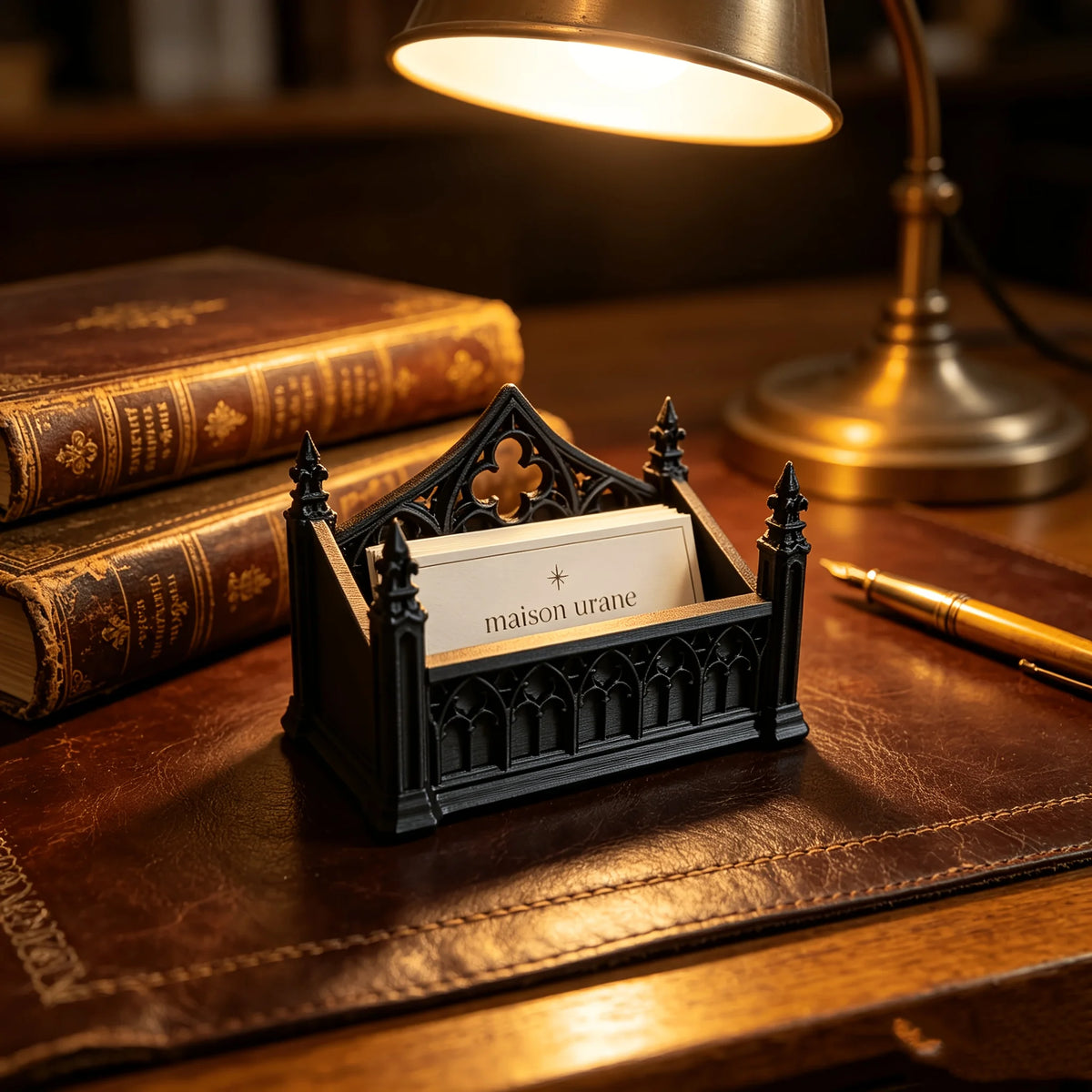 The Card Reliquary | Gothic Business Card Holder | 3D Printed Desk Decor | Ornate Office Accessory