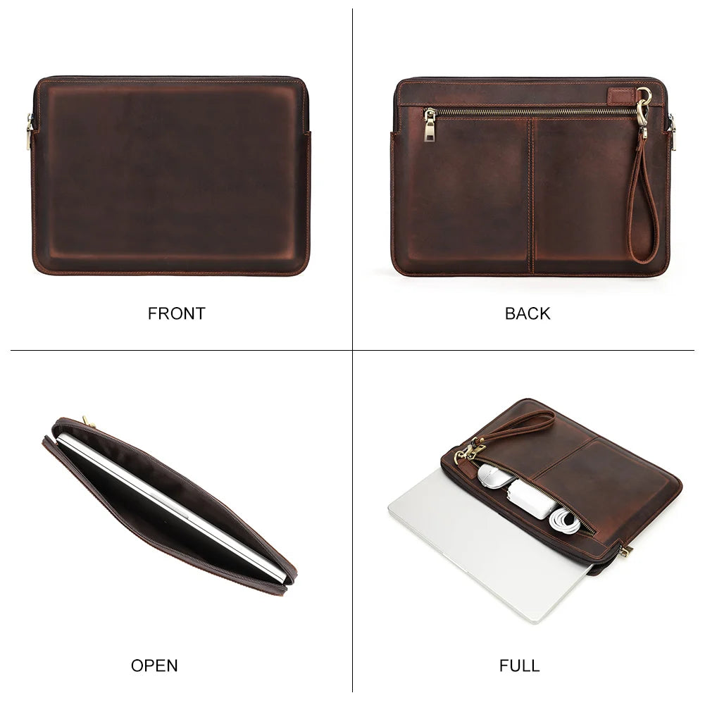 The Attaché | Genuine Leather Laptop Sleeve | Crazy Horse MacBook Case | Personalized Leather Laptop Case | Vintage Office Accessory