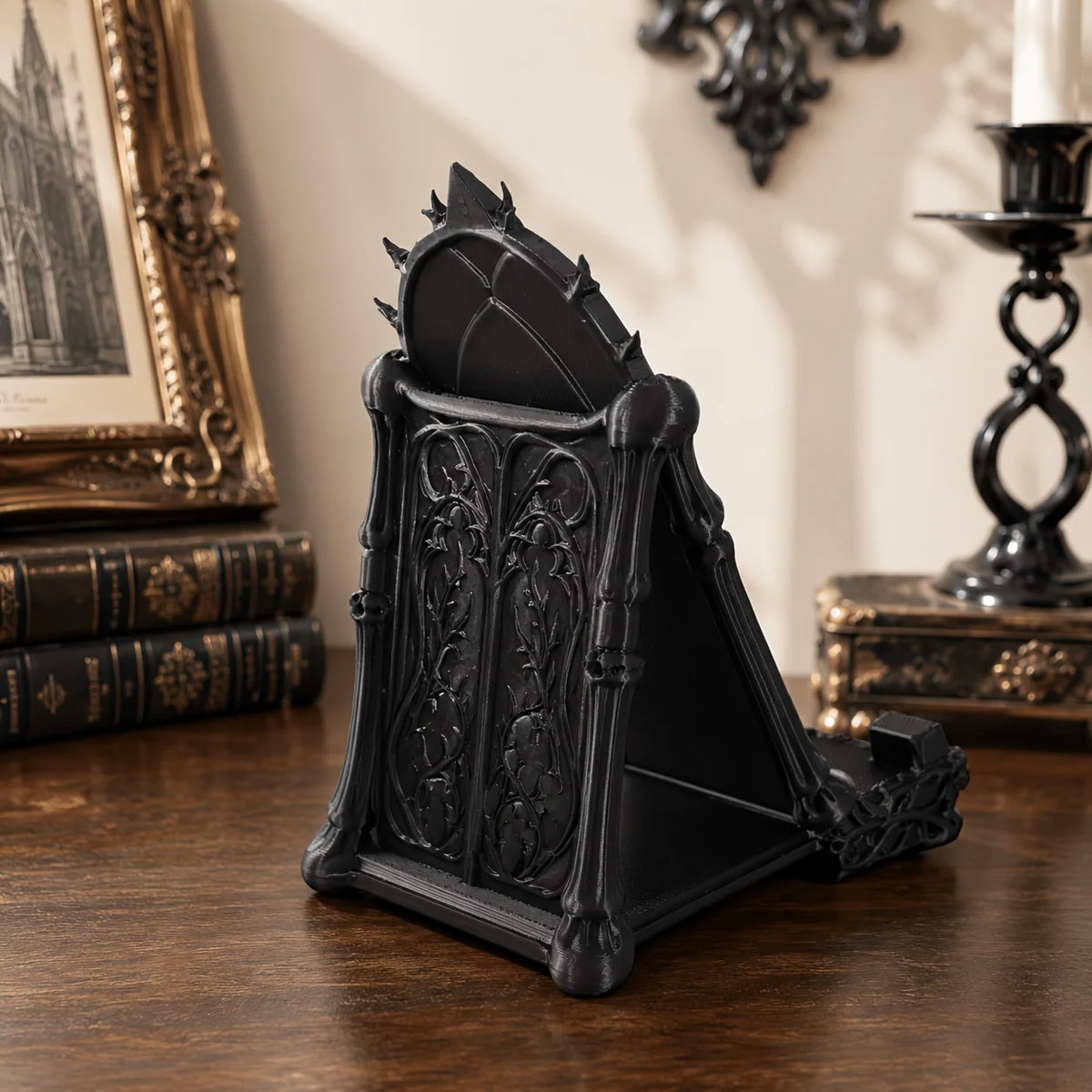 Gothic Phone Stand | Skull & Thorn Desk Accessory | Dark Academia Phone Holder | Gothic Office Decor