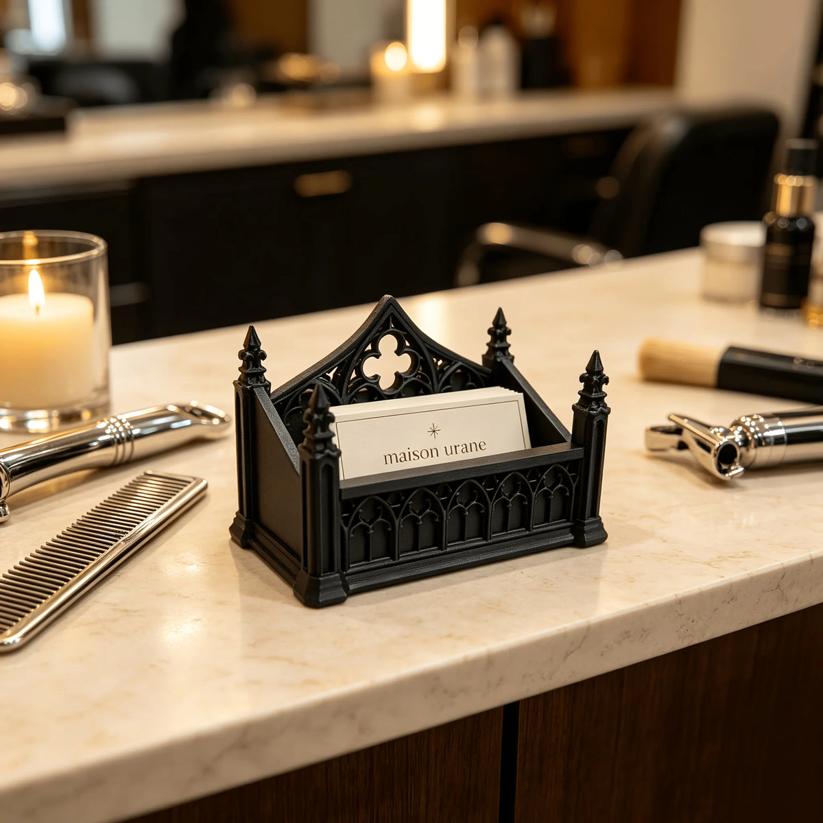 The Card Reliquary | Gothic Business Card Holder | 3D Printed Desk Decor | Ornate Office Accessory