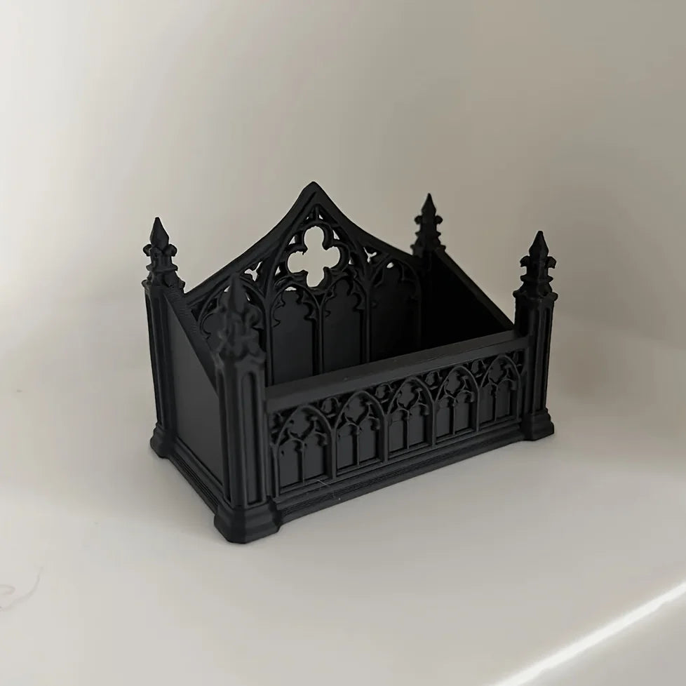 The Card Reliquary | Gothic Business Card Holder | 3D Printed Desk Decor | Ornate Office Accessory