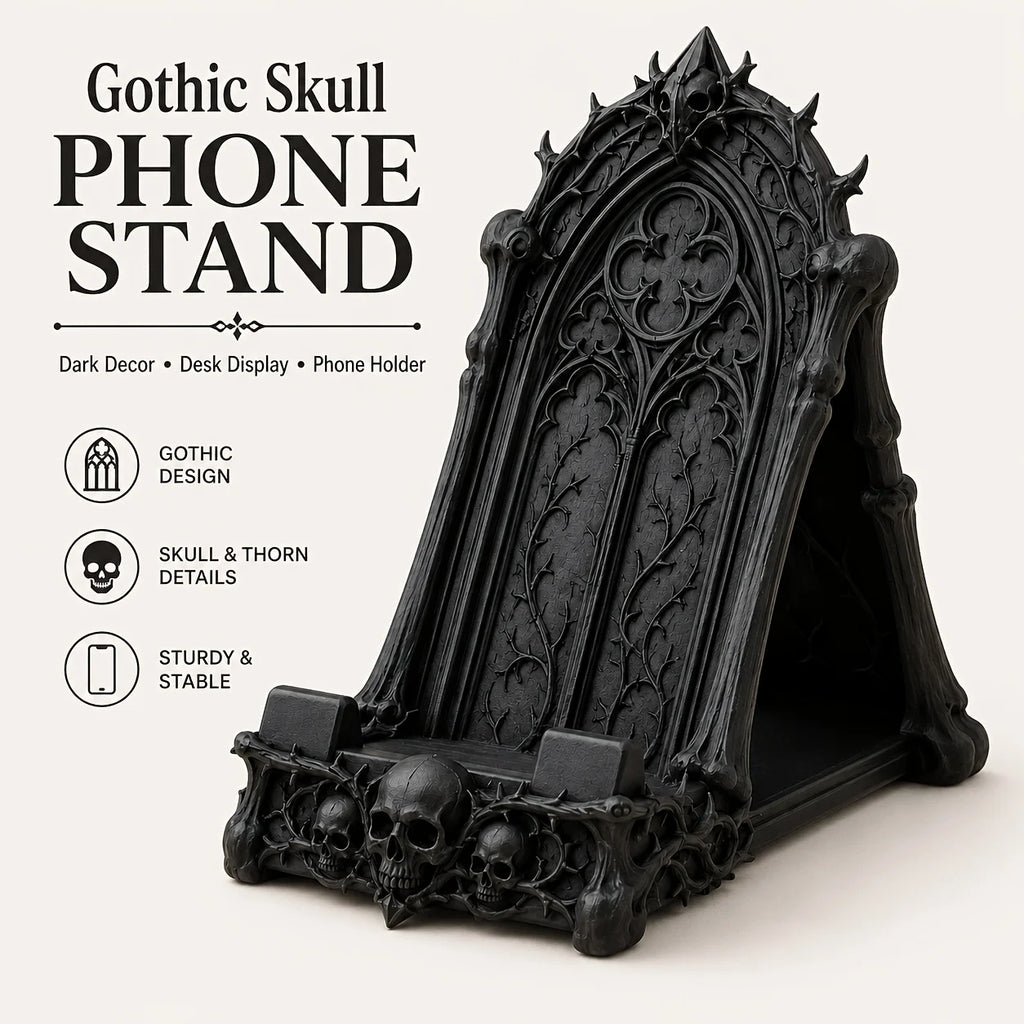 Gothic Phone Stand | Skull & Thorn Desk Accessory | Dark Academia Phone Holder | Gothic Office Decor
