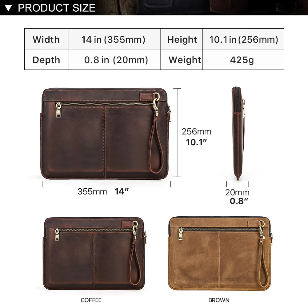 The Attaché | Genuine Leather Laptop Sleeve | Crazy Horse MacBook Case | Personalized Leather Laptop Case | Vintage Office Accessory