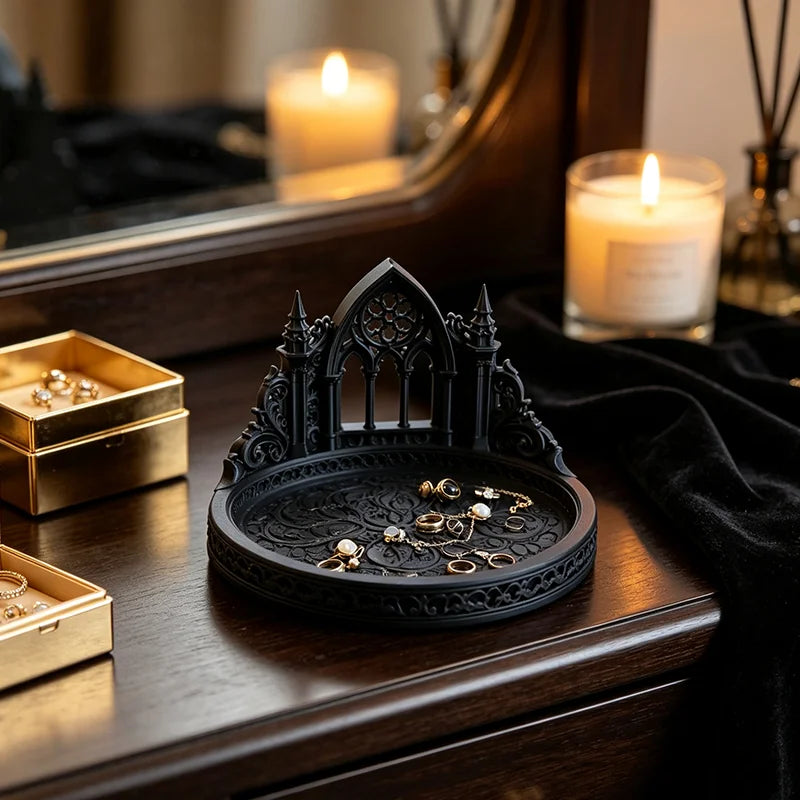 The Curio Tray | Gothic Jewelry & Key Tray | 3D Printed Catchall | Dark Academia Desk Organizer | Gothic Home Decor