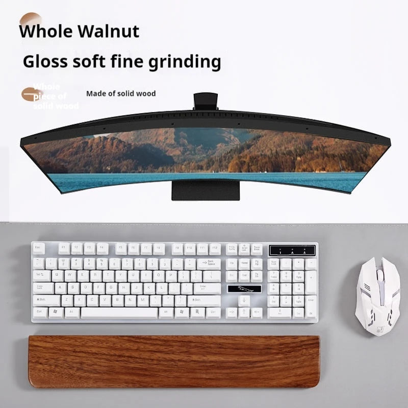 The Woodwright | Solid Walnut Keyboard Wrist Rest | Wooden Desk Accessory | Natural Wood Palm Rest | Dark Academia Office Decor