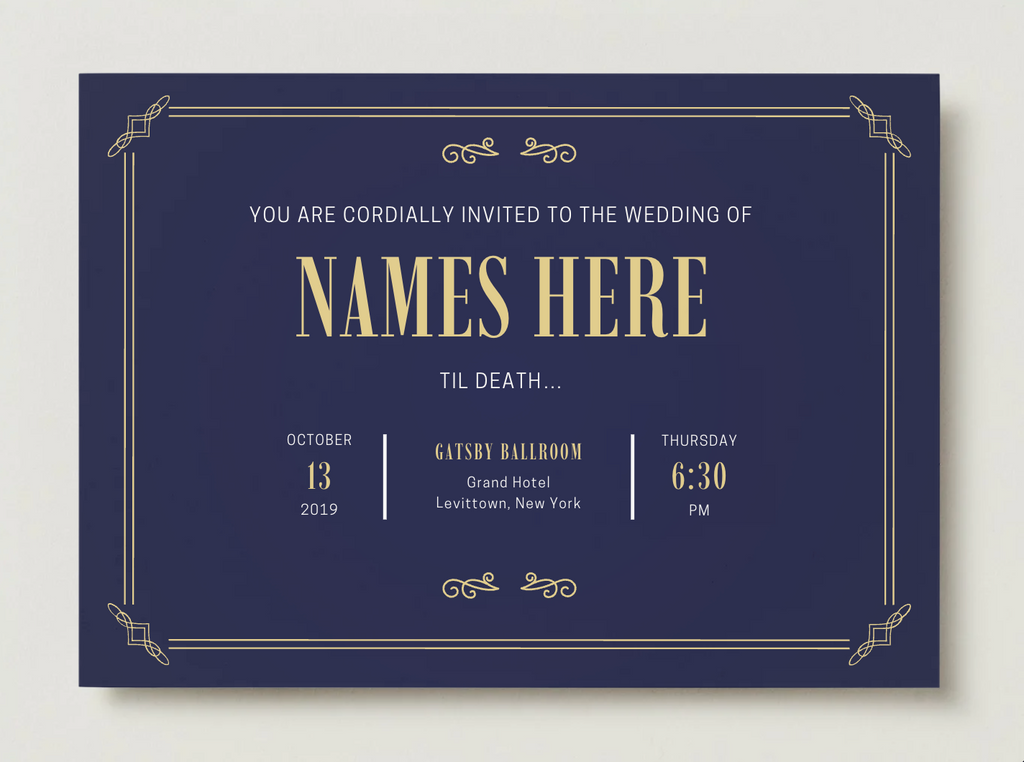 Art Deco Wedding Invitation Template | Navy & Gold Wedding Invitation | Editable Canva Template | Vintage Glam Wedding