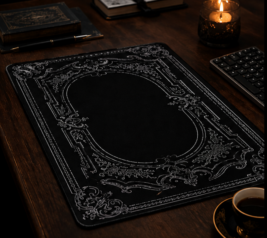 The Nocturne Desk Mat | Gothic Desk Pad | Ornate Black Keyboard & Mouse Mat | Vintage Office Decor