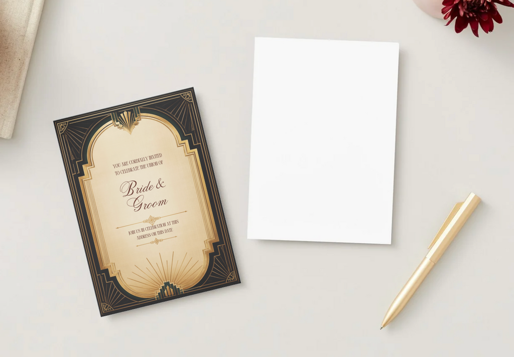 Art Deco Wedding Invitation Template | Black & Gold Wedding Invitation | Editable Canva Wedding Template | 1920s Vintage Wedding