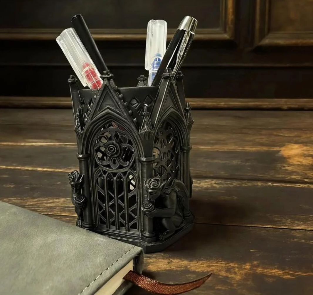 The Scriptorium | Gothic Pen Holder | Cathedral Desk Organizer | Dark Academia Pencil Cup | Gothic Office Decor