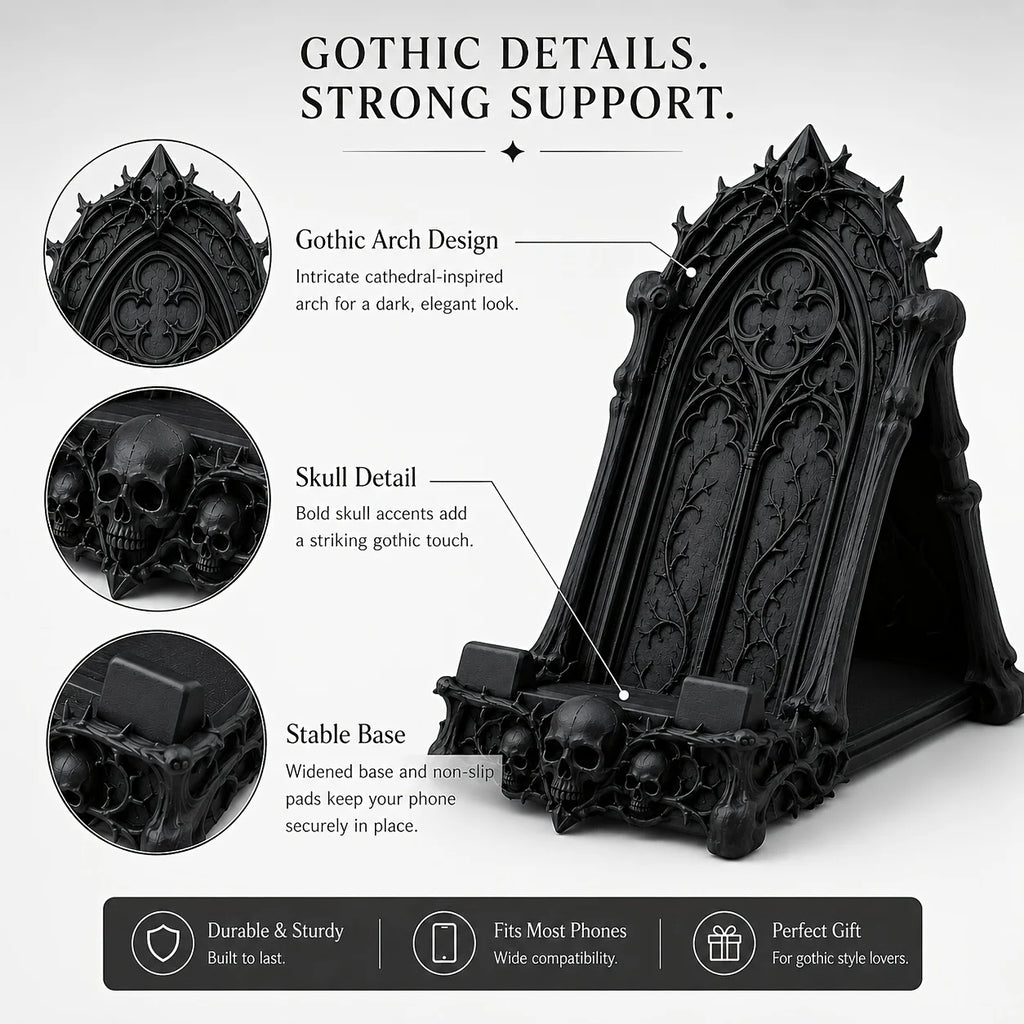 Gothic Phone Stand | Skull & Thorn Desk Accessory | Dark Academia Phone Holder | Gothic Office Decor