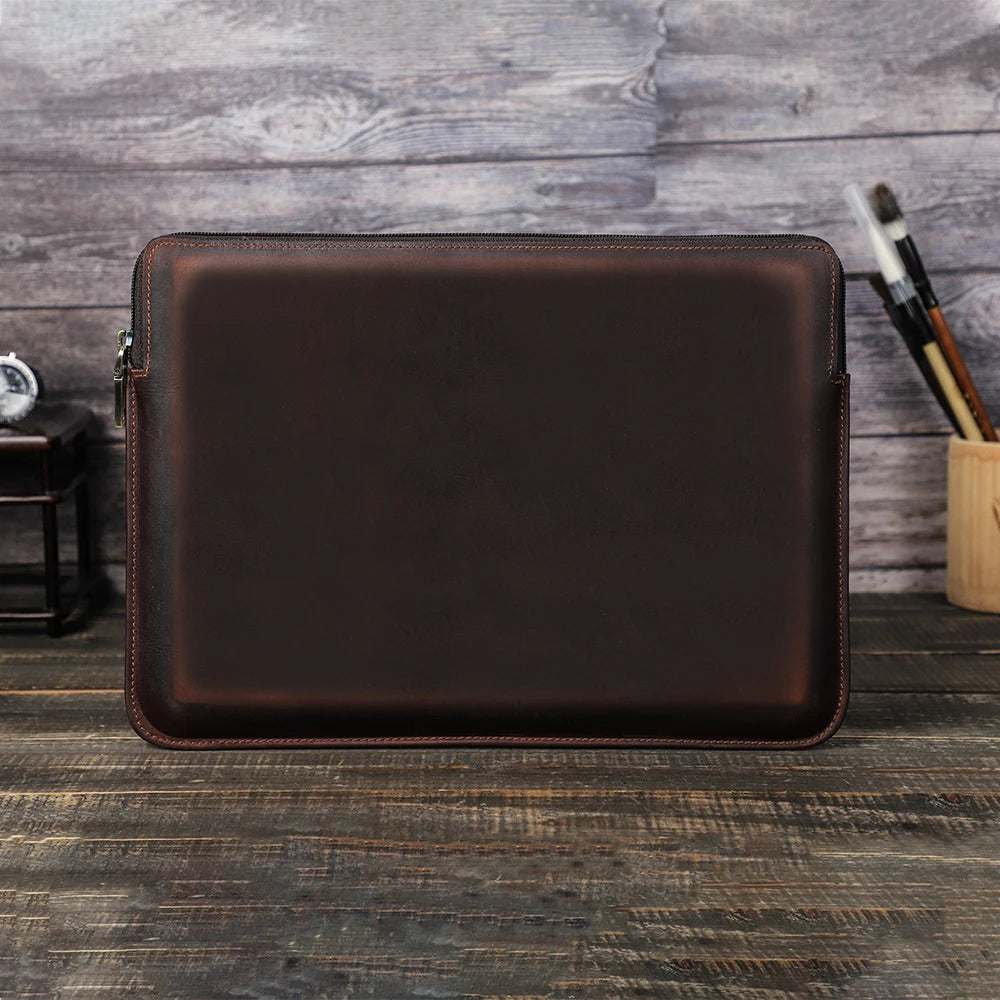 The Attaché | Genuine Leather Laptop Sleeve | Crazy Horse MacBook Case | Personalized Leather Laptop Case | Vintage Office Accessory