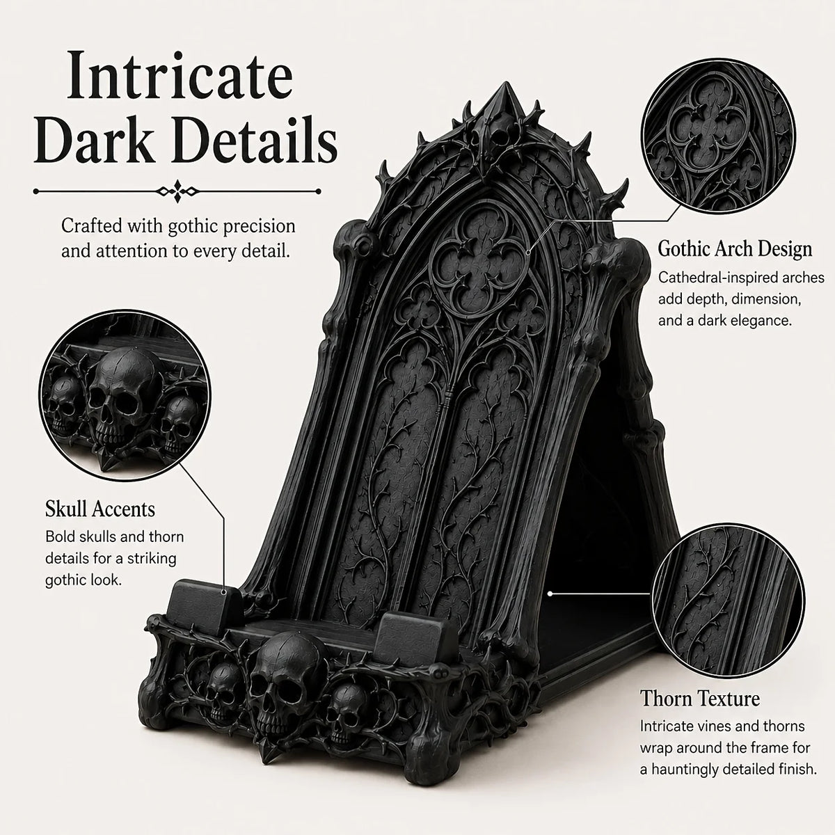 Gothic Phone Stand | Skull & Thorn Desk Accessory | Dark Academia Phone Holder | Gothic Office Decor
